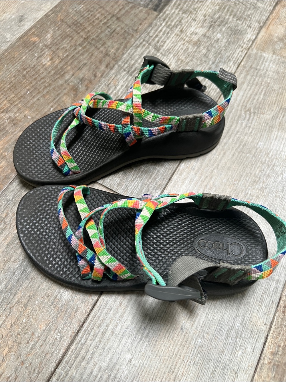 Chacod Black Footbed Sandals with Multicolor Straps